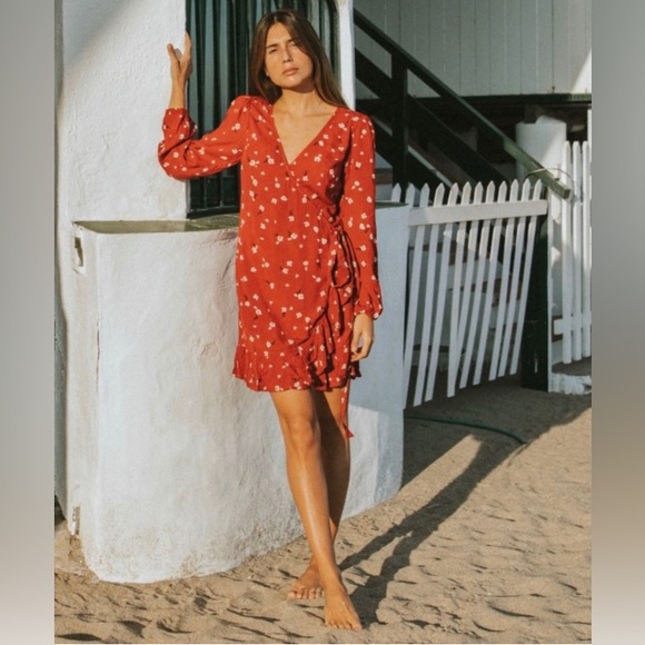 Billabong ♥️ Lovin You Ruffle Floral Wrap Mini Dress - Picture 8 of 16